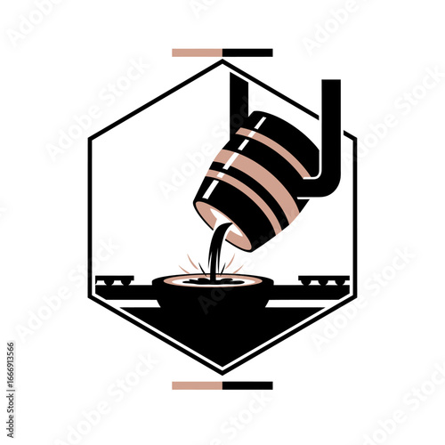 Illustration of Molten Metal Being Poured Into A Mold Industrial Manufacturing Casting Metalwork Engineering Process