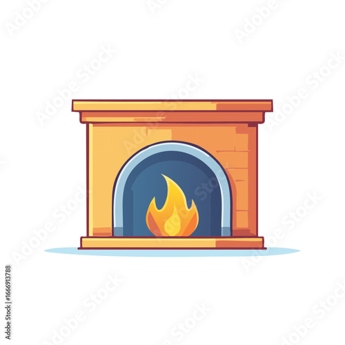Illustration of a Brick Fireplace with Fire Burning for Home Decor and Holiday Design