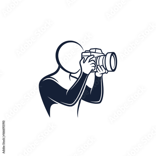 Photographer Stylized Image Capturing Moment Simple Iconic Design Photography Camera Icon Illustration