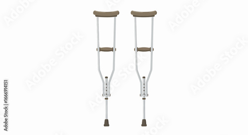 A pair of medical crutches, an aid for injured individuals, isolated on a white backdrop