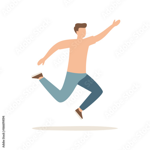 Joyful Man Jumping and Reaching Outward Flat Design Illustration Celebrating Achievement