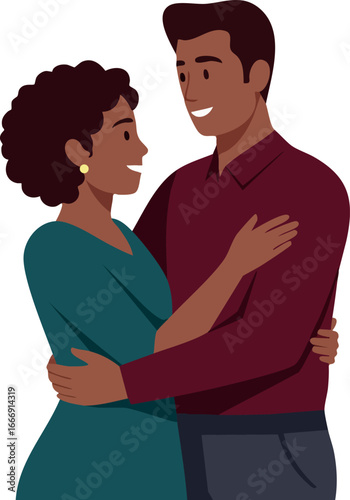Loving couple embracing each other in affectionate romantic moment vector illustration 