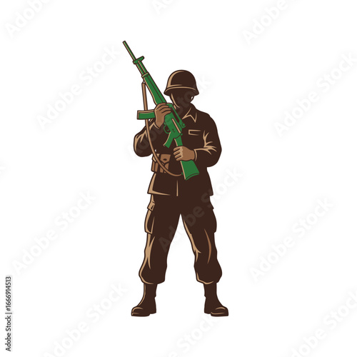 Soldier Rifle Attention Stylized Illustration