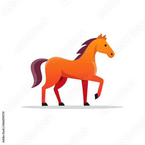 Stylized Orange Horse Illustration Striding Animal Equestrian Mammal Standing Graphic Artwork