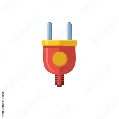 Colorful electric European plug with pins and ground contact in vibrant red and yellow tones, clean vector illustration