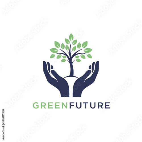 A logo depicting hands gently cradling a young tree, symbolizing environmental protection and a sustainable future.