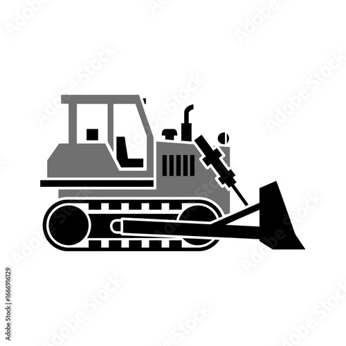Simple bulldozer icon.  Heavy machinery illustration.