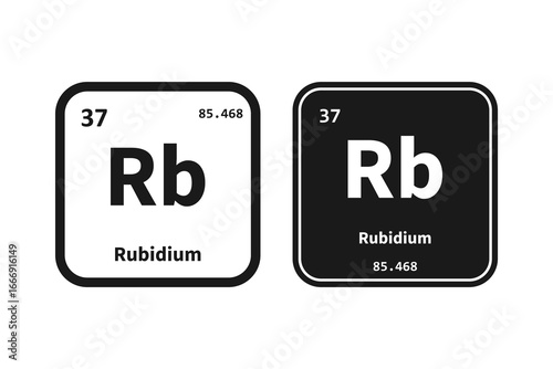 Rubidium, Rb, chemical periodic table element icon. The chemical element of the periodic table. Icon with molar mass and atomic number for lab, science or chemistry class.