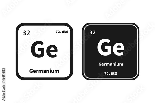 Germanium, Ge, chemical periodic table element icon. The chemical element of the periodic table. Icon with molar mass and atomic number for lab, science or chemistry class.