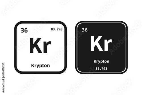 Krypton, Kr, chemical periodic table element icon. The chemical element of the periodic table. Icon with molar mass and atomic number for lab, science or chemistry class.