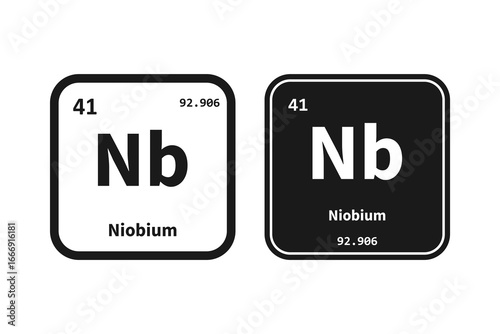 Niobium, Nb, chemical periodic table element icon. The chemical element of the periodic table. Icon with molar mass and atomic number for lab, science or chemistry class.