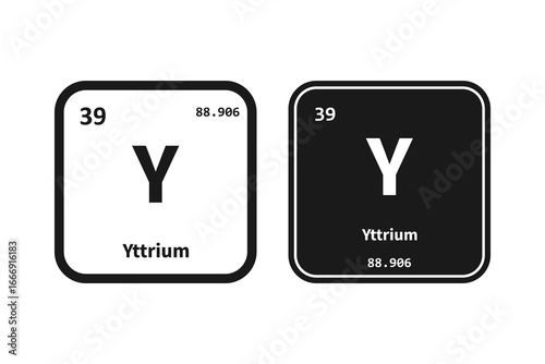Yttrium, Y, chemical periodic table element icon. The chemical element of the periodic table. Icon with molar mass and atomic number for lab, science or chemistry class.