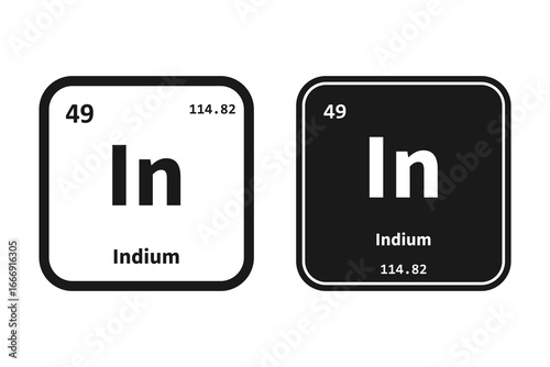 Indium, In, chemical periodic table element icon. The chemical element of the periodic table. Icon with molar mass and atomic number for lab, science or chemistry class.