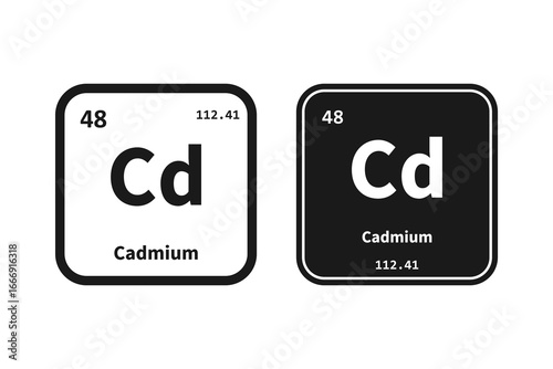 Cadmium, Cd, chemical periodic table element icon. The chemical element of the periodic table. Icon with molar mass and atomic number for lab, science or chemistry class.