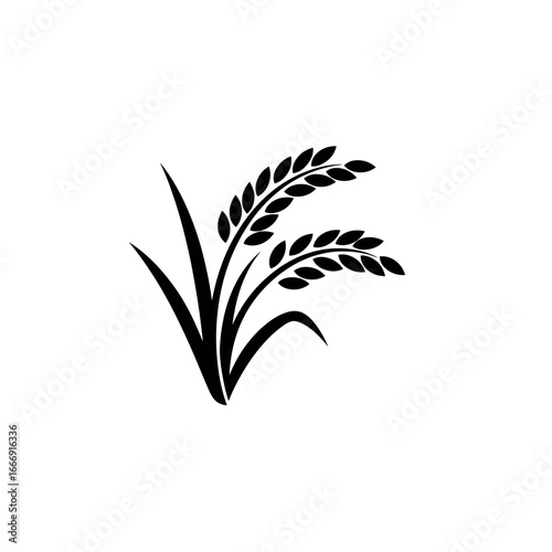 Simple rice stalks graphic design. Black and gold color scheme.