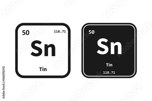 Tin, Sn, chemical periodic table element icon. The chemical element of the periodic table. Icon with molar mass and atomic number for lab, science or chemistry class.