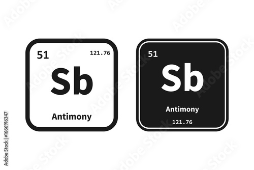 Antimony, Sb, chemical periodic table element icon. The chemical element of the periodic table. Icon with molar mass and atomic number for lab, science or chemistry class.