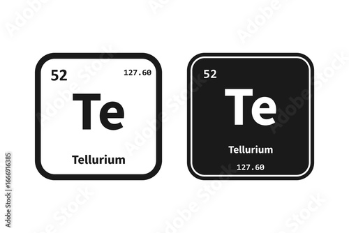 Tellurium, Te, chemical periodic table element icon. The chemical element of the periodic table. Icon with molar mass and atomic number for lab, science or chemistry class.