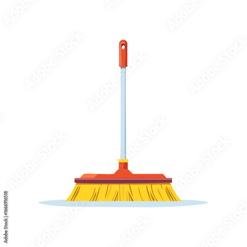 Yellow Broom Sweeping Tool with Orange Handle for House Cleaning and Maintenance. Illustration of a Broom with Soft Bristles Used for Floor Cleaning