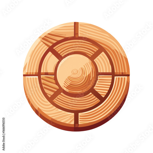 Wooden geometric design with detailed lines and texture, flat style