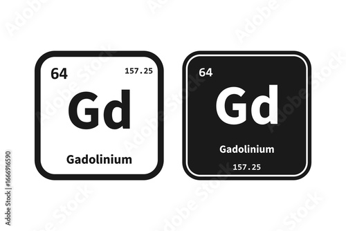 Gadolinium, Gb, chemical periodic table element icon. The chemical element of the periodic table. Icon with molar mass and atomic number for lab, science or chemistry class.