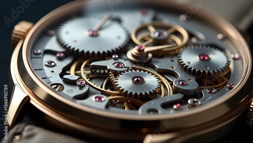 Wallpaper Mural Exquisite Mechanical Watch Movement Close-up, Golden and Silver Gears, Intricate Inner Workings of a Luxury Timepiece, Precision Engineering, Macro View of a Watch Clockwork of an Elegant Wristwatch Torontodigital.ca