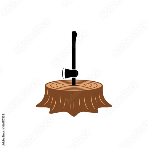 illustration axe tree stump logo lumberjack carpenter vector
