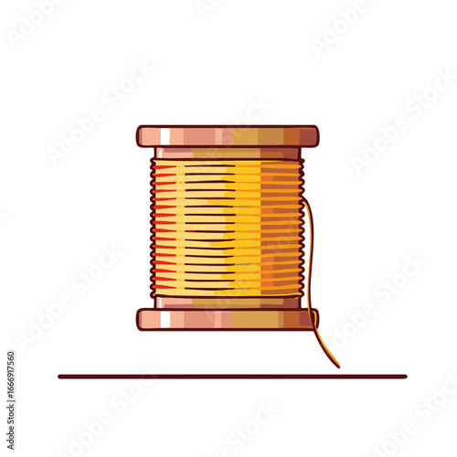 Golden thread on spool illustration for sewing and crafts