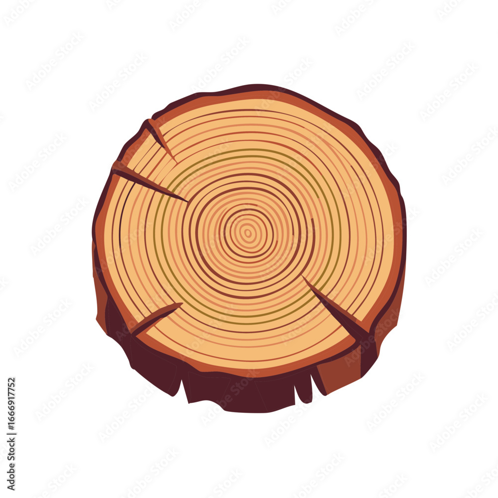 Fototapeta premium Wood Log Section with Growth Rings Cross Section of Cut Tree Trunk Vector Illustration