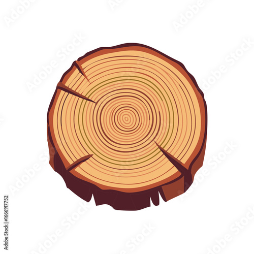 Wood Log Section with Growth Rings Cross Section of Cut Tree Trunk Vector Illustration