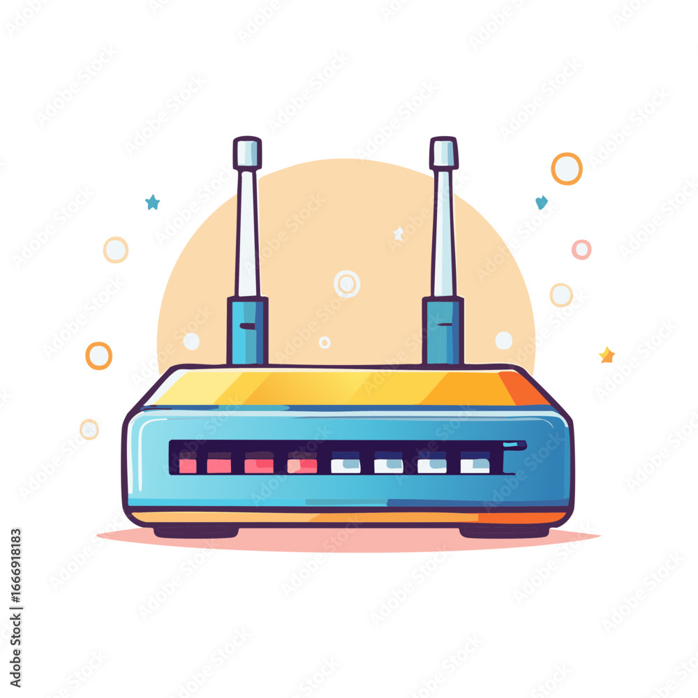 Obraz premium Colorful wireless internet router illustration with antennas representing network connectivity and data transfer