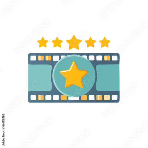 Movie Film Reel with Star Rating Concept Vector Illustration Depicting Excellent Cinema and Quality Films