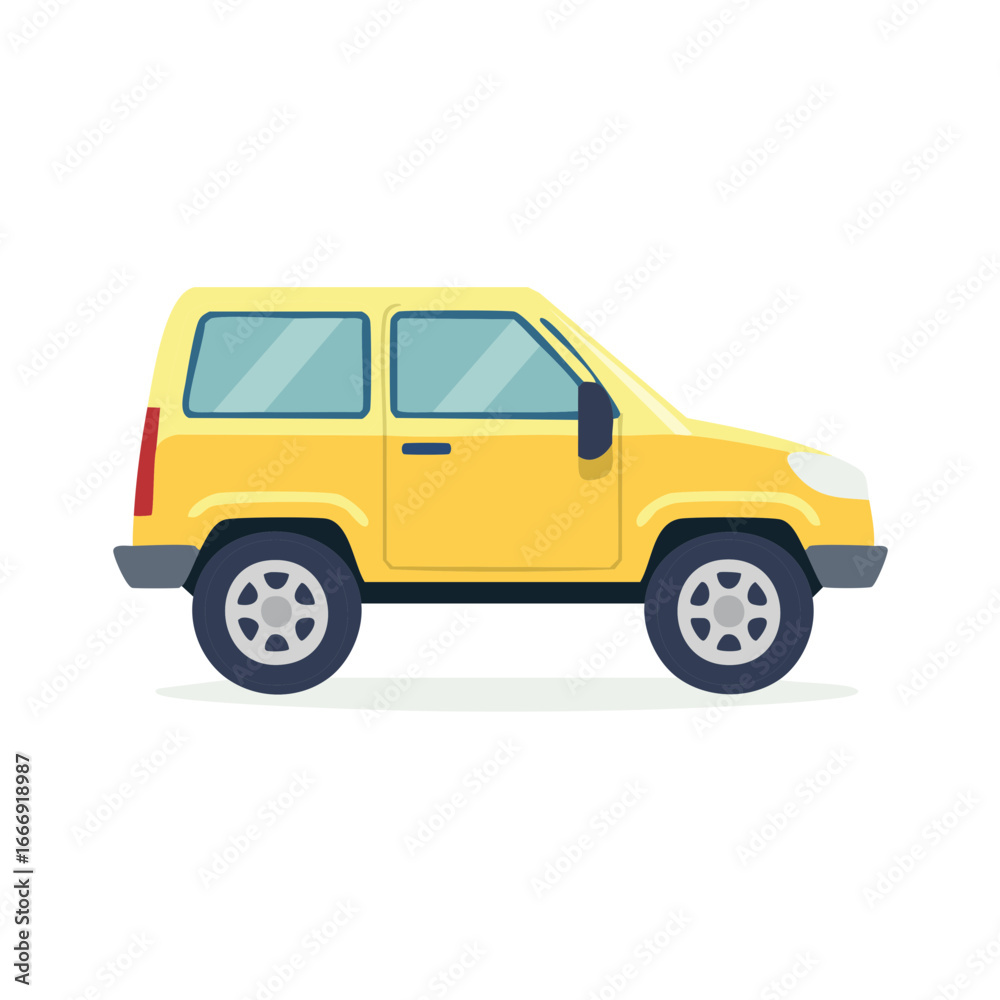 Fototapeta premium Vibrant Yellow Off-Road Vehicle Illustration, Sport Utility Car Adventure, Automobile Transportation Icon, Automotive Design Element