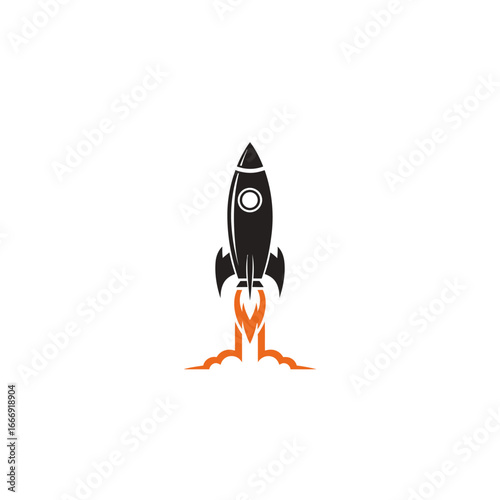 A black rocket taking off, symbolizing new beginnings and progress.