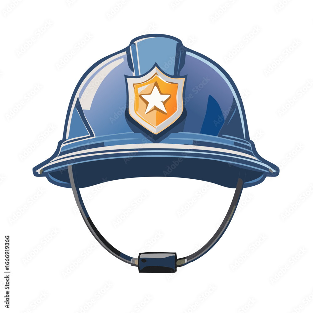 Fototapeta premium Illustration of a Blue Firefighter Helmet with a Gold Star Emblem Protecting its wearer in hazardous situations vector
