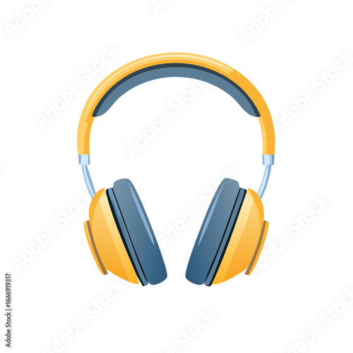 Yellow and blue headphones studio shot. Listening sound electronic devices.