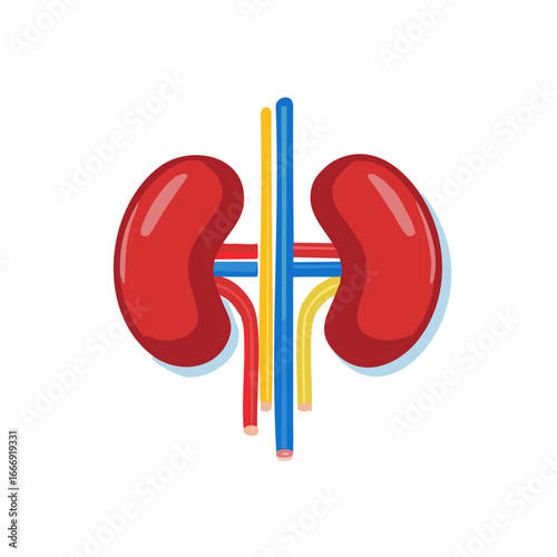 Kidneys Anatomy Medical Illustration of Human Renal System with Vessels and Ureters