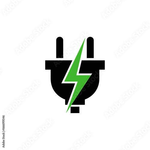 Green energy plug icon.  Sustainable power symbol.