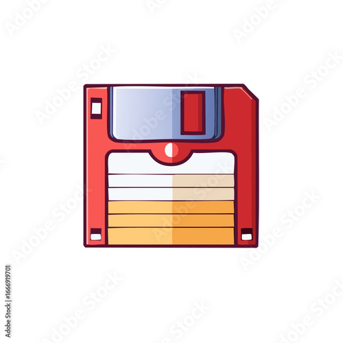 Red Floppy Disk with Gray Shutter 3.5 Inch Format for Storing Data Retro Media Concept
