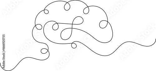 Human brain continuous one line drawing minimalist style isolate outline illustration for medical design