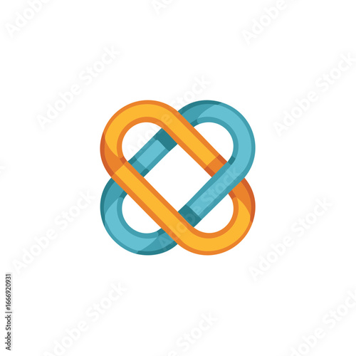 Intertwined Loops in Blue and Gold Forming Abstract Design Element with Rounded Edges
