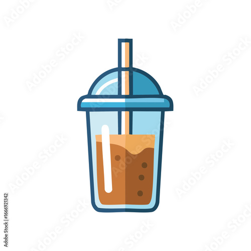 Iced beverage drink in a plastic cup with straw Refreshment and tasty refreshment