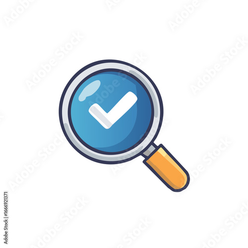 Magnifying glass displaying checkmark symbol icon for finding solutions, approval or confirmation