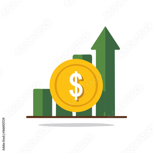 Gold Coin and Growing Green Bar Chart Symbolizing Financial Growth