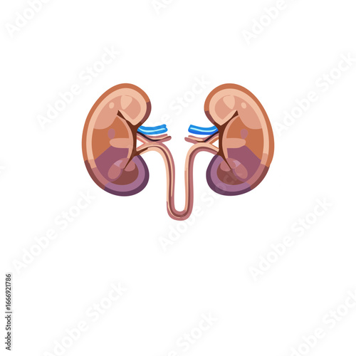 Stylized illustration of human kidneys with ureters and renal arteries