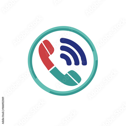 Retro Telephone Handset Icon with Signal Waves in a Circle Shape Symbolizing Communication