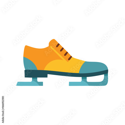 Flat vector illustration of a colorful ice skate with laces for winter outdoor activities and entertainment during wintertime