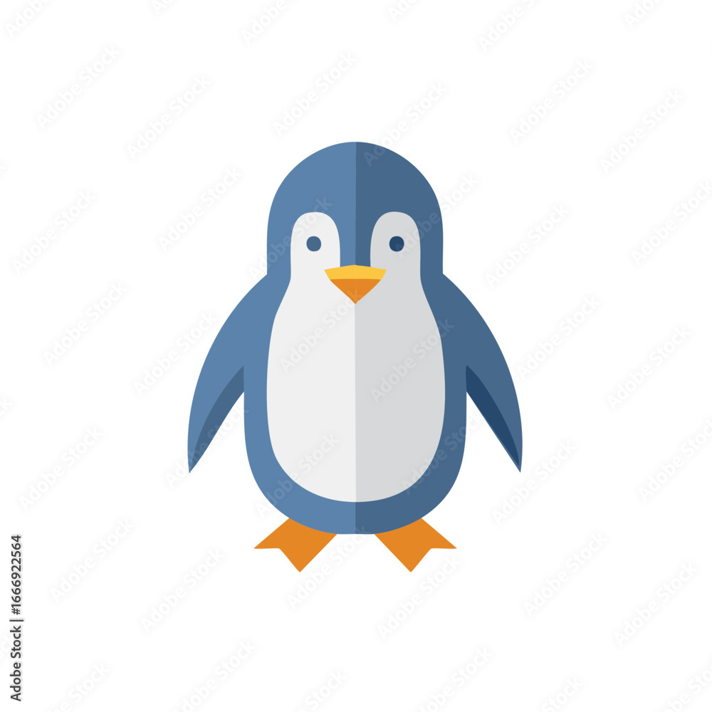 Fototapeta premium Adorable Penguin Character in Simple Vector Graphic Style Standing Still Illustration Isolated on White Background
