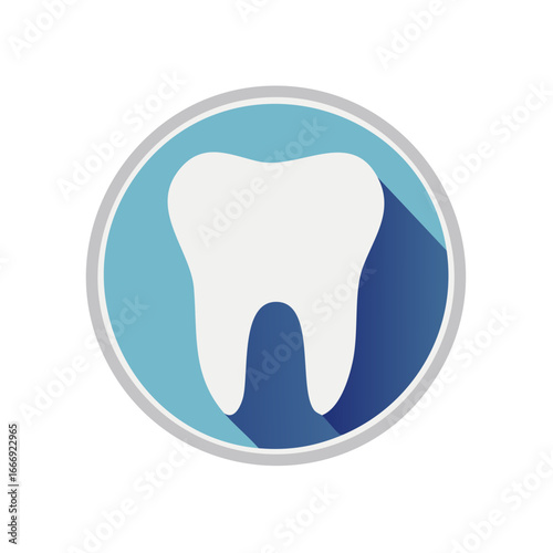 Tooth vector icon for dental health service in a circle design with blue shadow