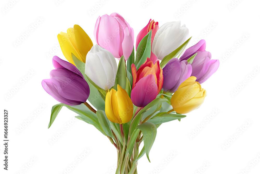 Naklejka premium Colorful Tulip Bouquet isolated on white transparent background